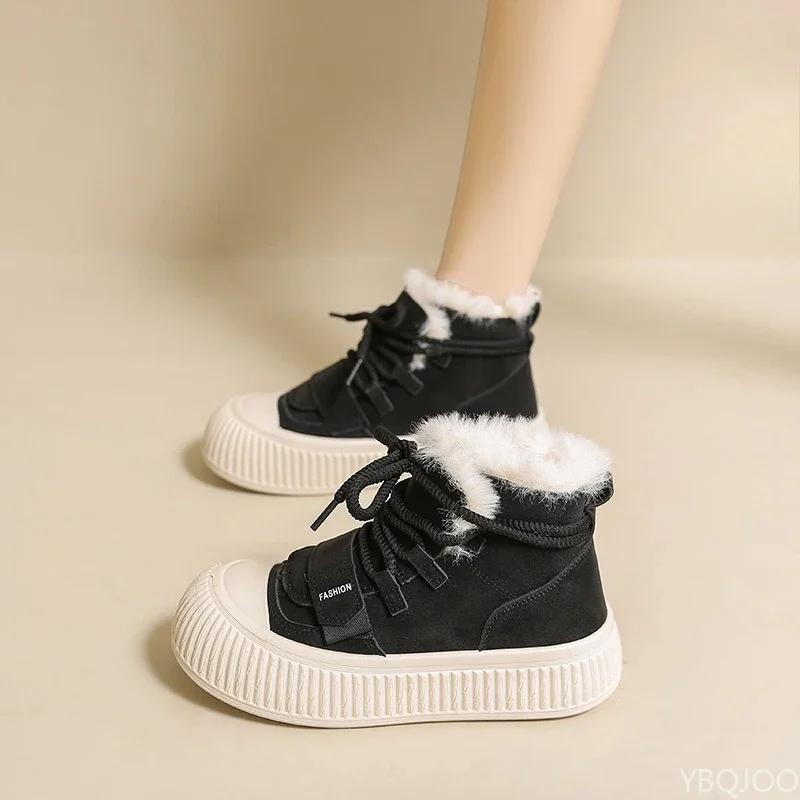 Modische, vielseitige High-Top-Schuhe für Damen, Winter, Plüsch, dicke Baumwollschuhe, trendige, lässige, bequeme Damenstiefel mit dicken Sohlen