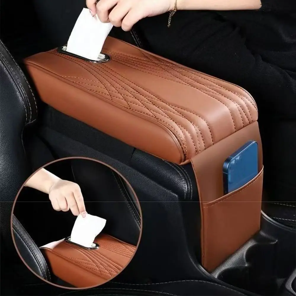 

Pana Leather Car Armrest Cushion Tissue Box Elbow Support Armrest Protective Pad Multifunctional Easy Installation