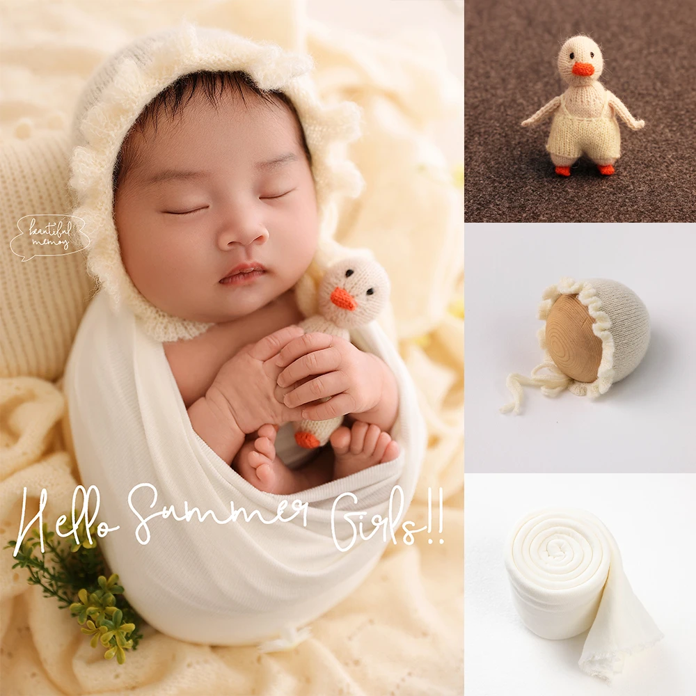 

Yellow Theme Newborn Photography Props Knitted Lace Hat Doll Posing Pillow Photography Studio Baby Shoot Scene Decoration Props