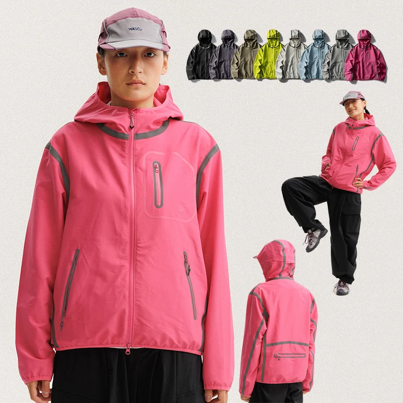 Unisex Packable Reflective Seam Tape Hooded Jacket Windproof Water Repellent Outdoor Coat Night Running Cycling Windbreaker