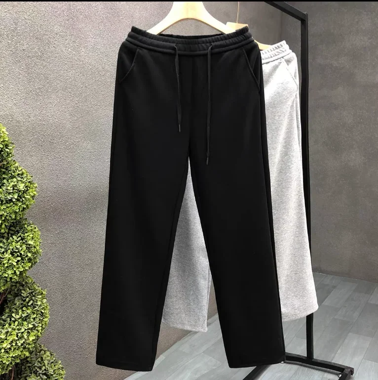 Cotton Gray Straight Leg Sweatpants Men's Women's Trendy Thick Sports and Leisure Pants Spring and Autumn New Versatile Pants
