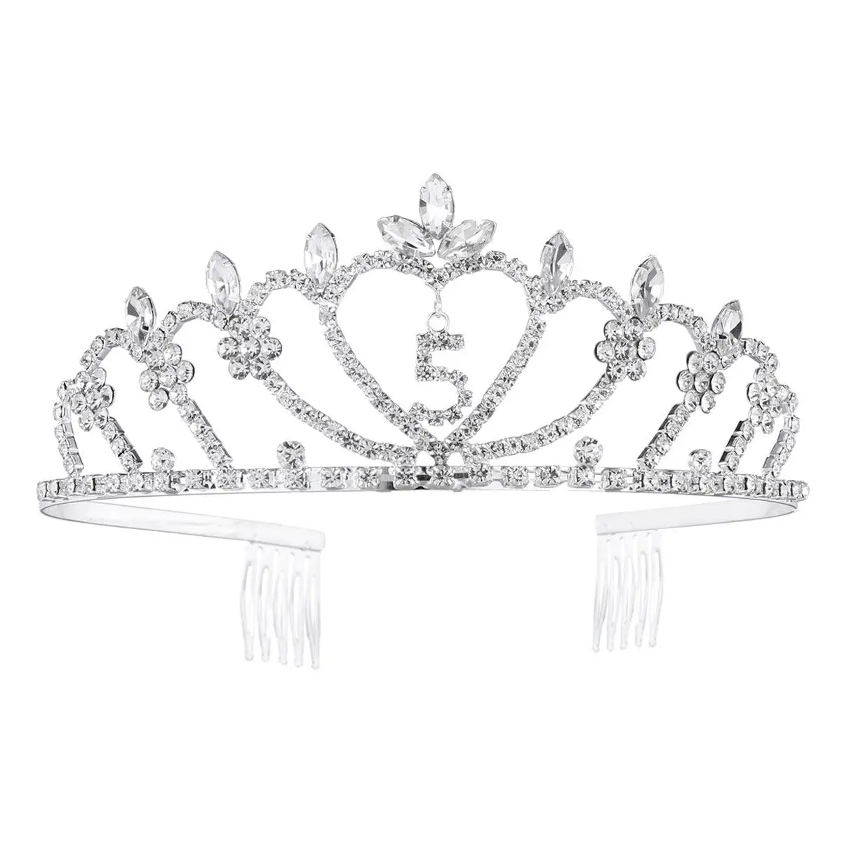 

1Pcs Premium Rhinestone Children's Crown Birthday Tiara Silver Plated Handset Prong Setting Girls Headpiece One Size Fits Most