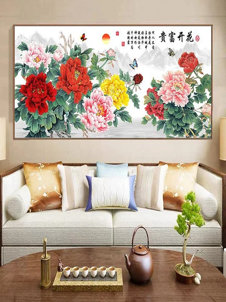 

Современный простой стиль: Набор для вышивания крестиком «Пион» ручной работы, хлопковая ткань, вышивка для спальни и гостиной, декор для дома