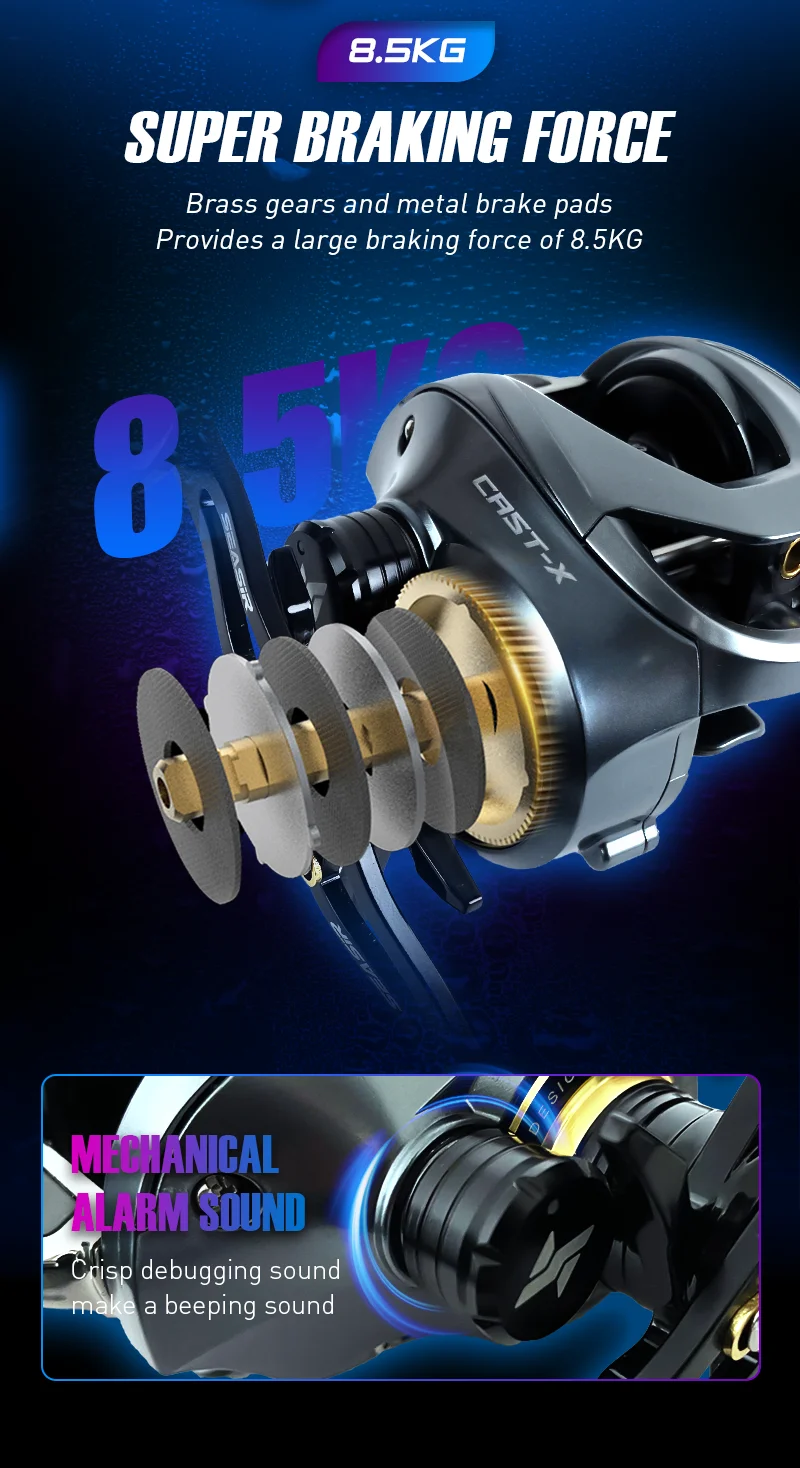 SEASIR Cast-X Baitcasting Reel 7.3:1 HS Gear Ratio Aluminum Double Spool Carbon Grip Metal BFS Micro Fresh Seawater Fishing Coil