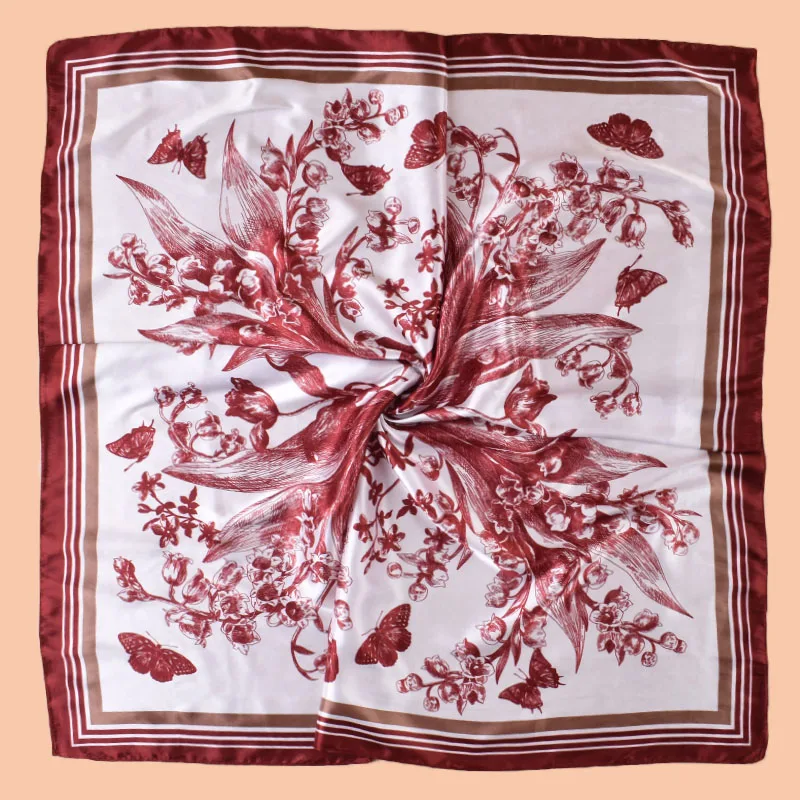 Écharpe imprimée Vintage Beige pour femmes, douce et élégante, adaptée à toutes les saisons, écharpe carrée polyvalente, peut être utilisée comme foulard, 1 pièce