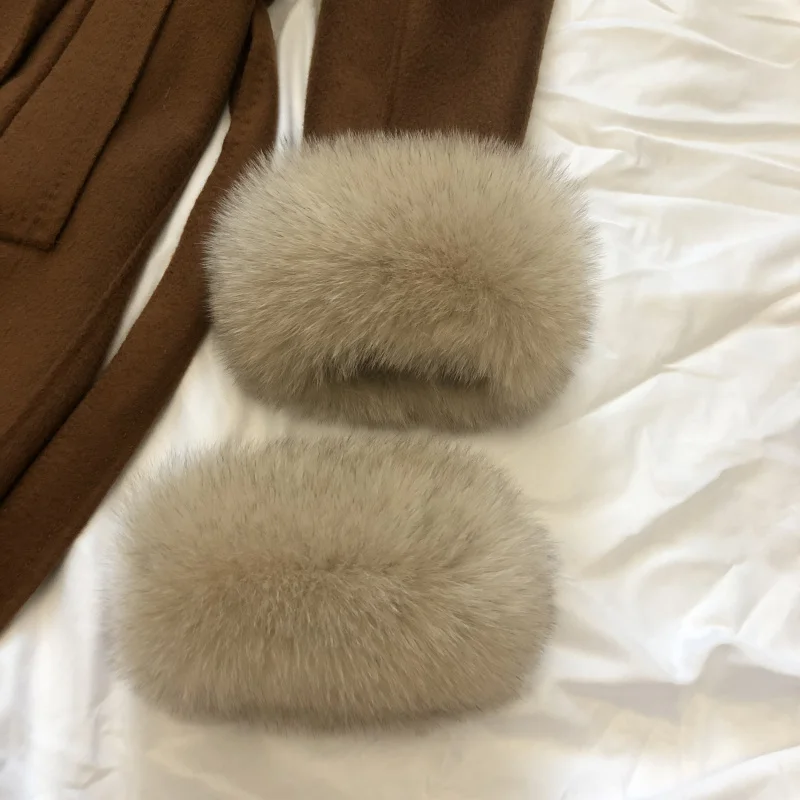 Real Fox Fur Cuffs Women Wrist Keep Warm Arm Warmers Warmer Sleeve Female Jacket Fur Cuff Fluffy Fur Cuff  Ladies Warm Arm Cuff