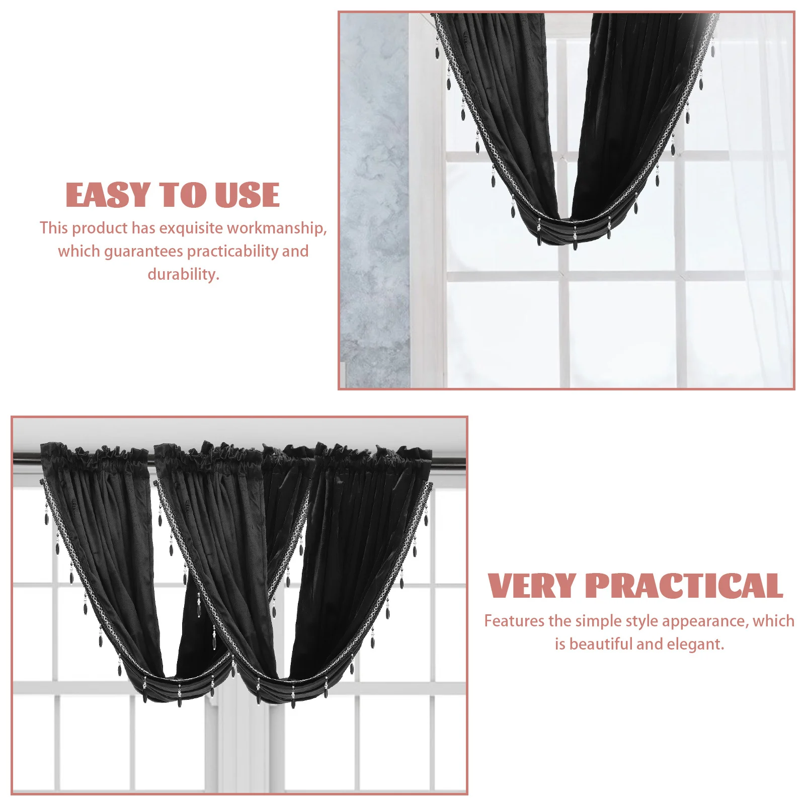 Exquisite Fringed Curtain Lint Material Decorative Short Curtain for Kitchen Dining Room Window Decor Chic Window Decor
