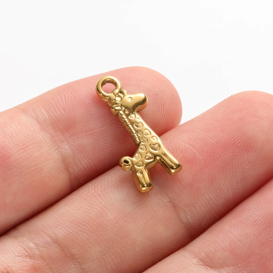 5 Stück goldfarbene kleine Anhänger mit Tiermotiven, Schmetterling, Giraffe, Vogel, Edelstahl, Meereslebewesen-Anhänger für die Schmuckherstellung, Halsketten-Charms – Detail 19
