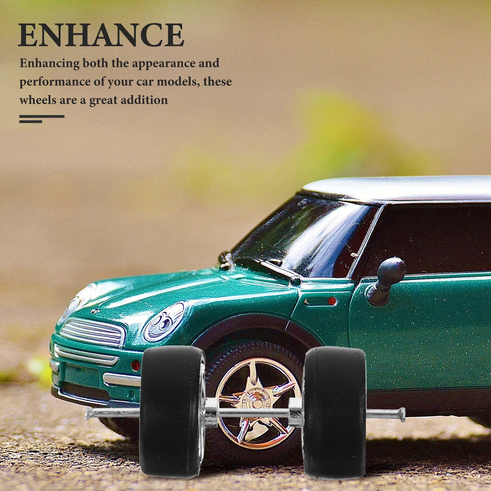 

1Set 1:64 Scale Silver Rubber Tires Wheel Hub Set for Car Models Easy Install Upgrade Fit Adult Collectors Kids Vehicle