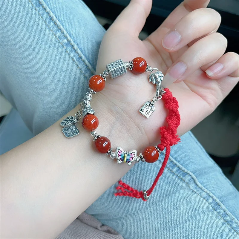 

Sterling Silver Bracelet S925 For Women's Female Girl Original Manual Lovers Retro Style Popular Gift Fashion Boutique Jewelry