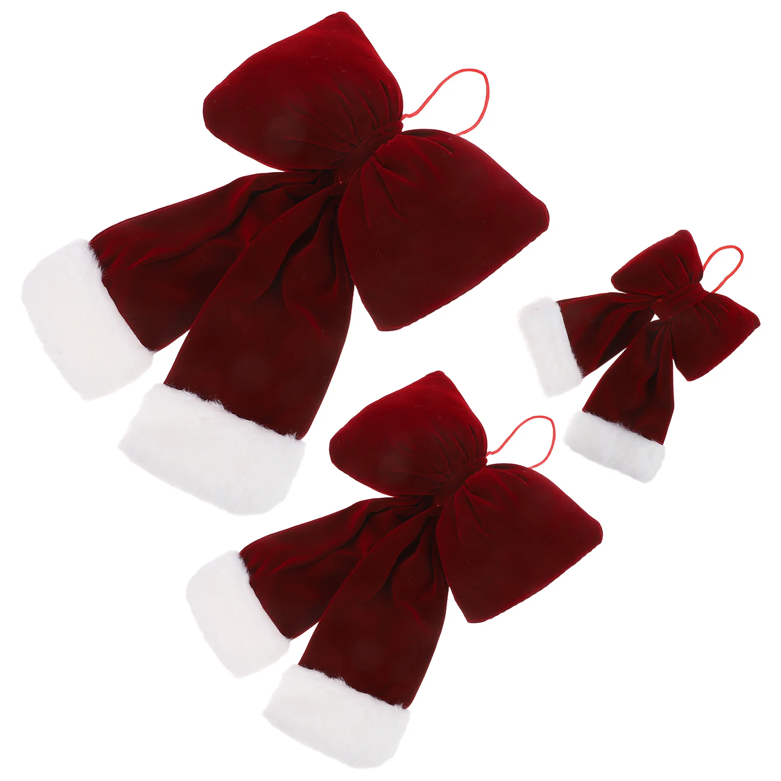 

3pcs Dark Red Christmas Bows Flannel Holiday Bowknot Pendants For Wreath Garland Tree Decoration Festive Indoor Outdoor Party