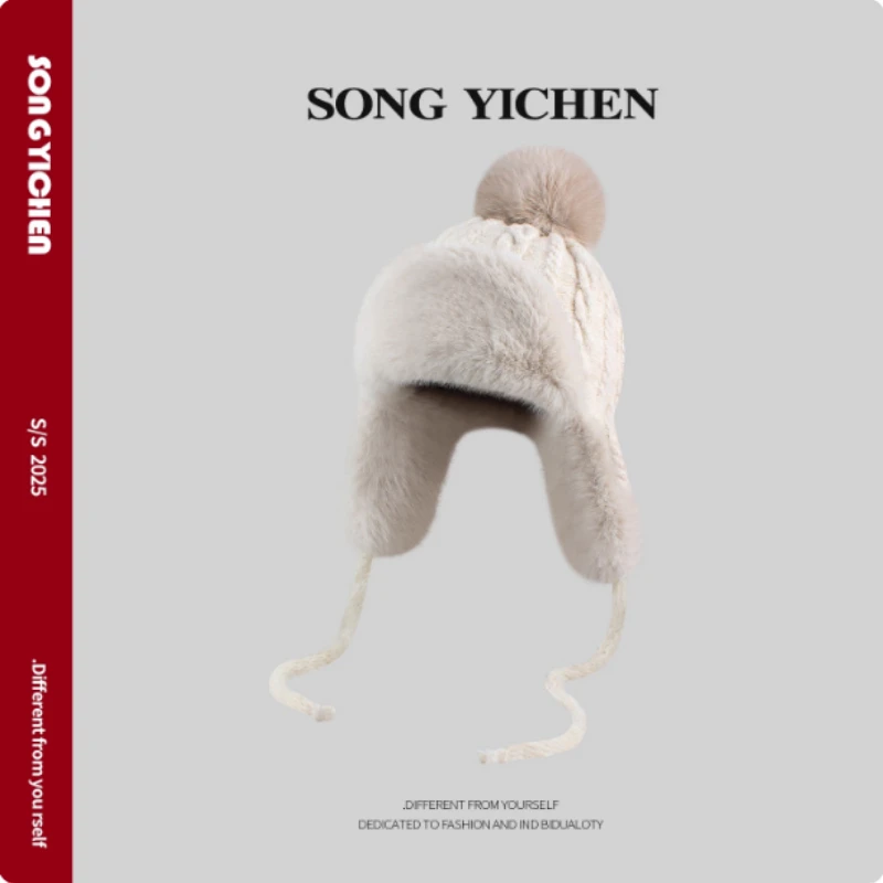 جديد الكورية أفخم محبوك قبعة الطيار الشتاء في الهواء الطلق سميكة الدراجات يندبروف حماية الأذن للحفاظ على الدفء Bomber القبعات للنساء