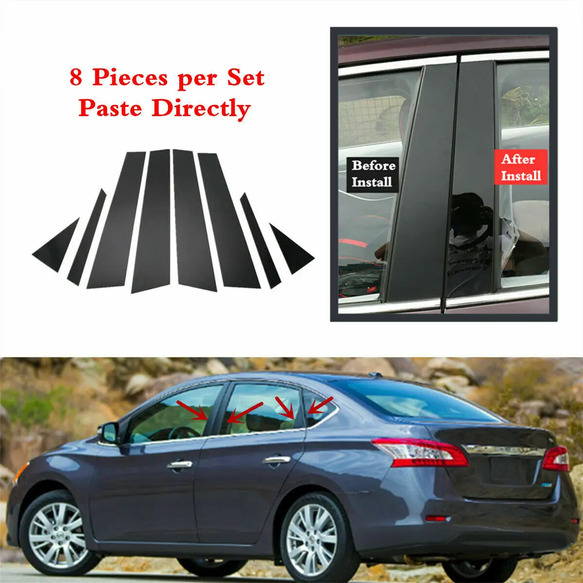 

8pcs/Set Glossy Black Door Window Trim Pillar Posts Pillar Molding Cover Fit For Nissan Sentra 2013-2019