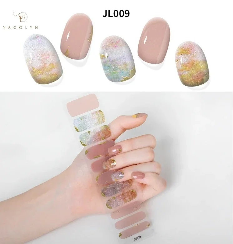 11 Strips Gel Nail Stickers Salon Kwaliteit Gel Nail Wraps Langdurige Semi-Cured Gel Strips Nagelsticker Voor Vrouwen Uv Lamp Nodig