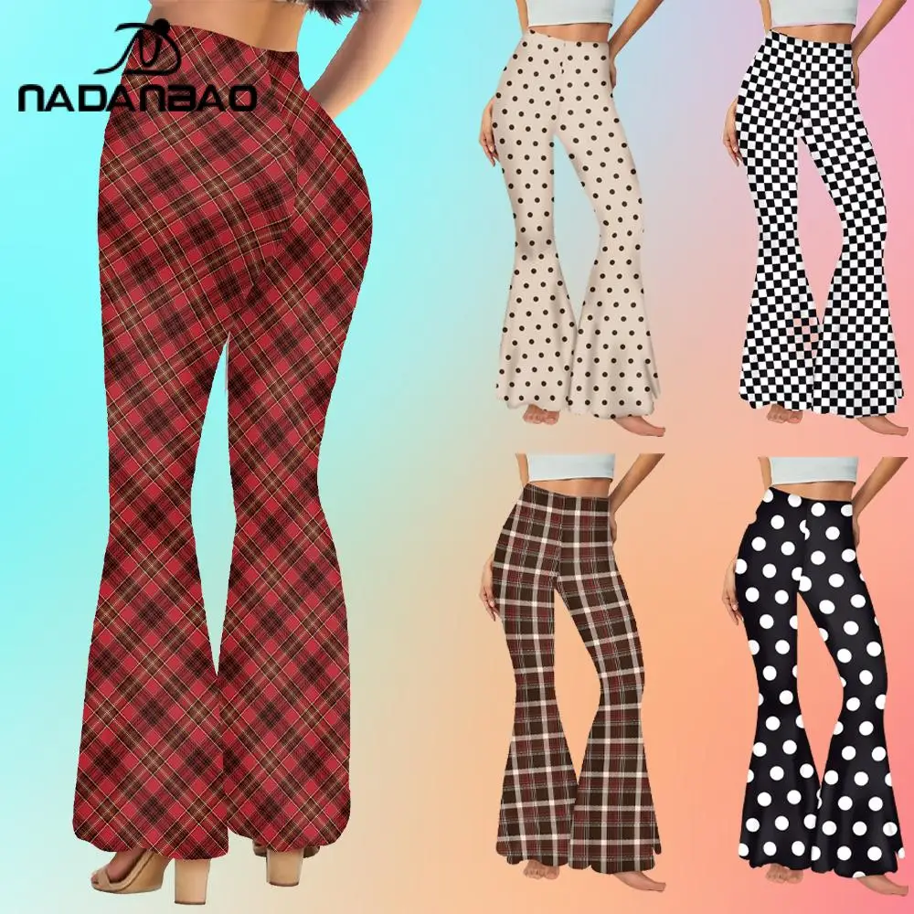 

Nadanbao Women Wide-Leg Pants Dot Grid Print Yoga Leggings Tights Leisure Flared Pants Workout Long Length Flared Bell-Bottoms