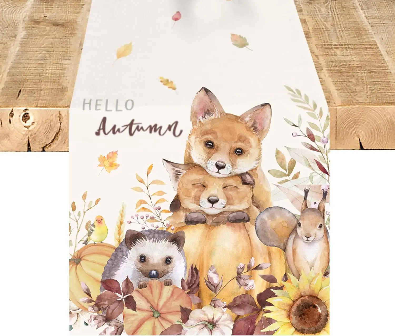 Fall Thanksgiving Linen Table Runners Autumn Pumpkin Animals Table Runner Seasonal Thanksgiving Home Holiday Party Table Decor