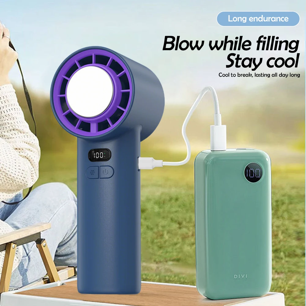 Handheld Portable Turbo Fan with Cooling Function Power Display 4000mAh Type-C Rechargeable Outdoor Cooling High-speed Mini Fan