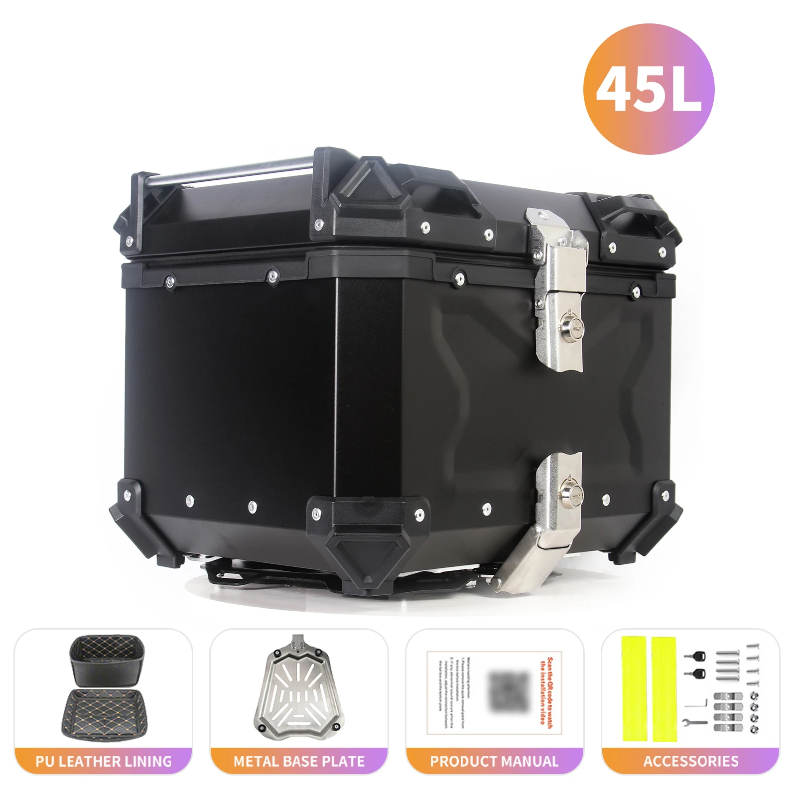 45L 55L 65L Waterdichte Motorfiets Achterkoffer Aluminium Alloy Achterbagagekoffer Universele Pasvorm Voor De Meeste Motorfietsen En Scooters