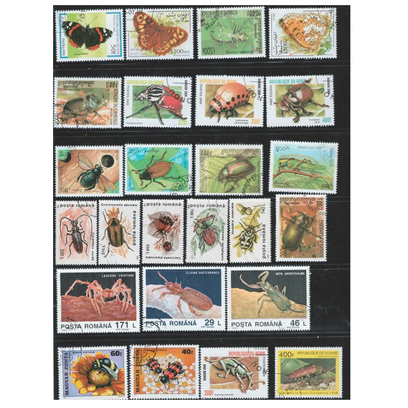 50 PCS / Lot All Different Unused Postage Stamps Topic Insects For Collecting