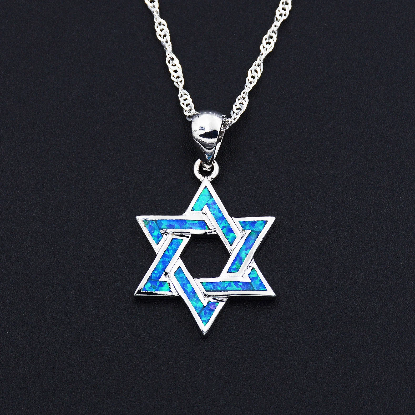 لطيفة نجمة ديفيد الأزرق النار عقيق مُثبت قلادة #4