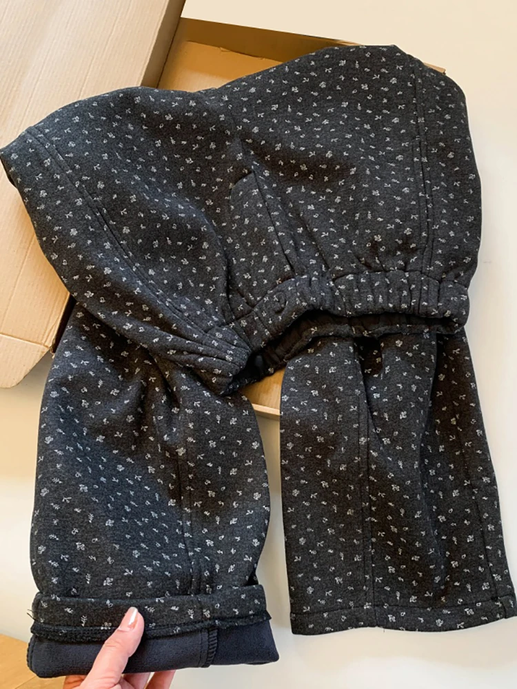 

Deep ey Floral Print Casual Sports Sweatpants Women's Loose Fit Fce Lined Thiened Warm Wide Leg Pants
