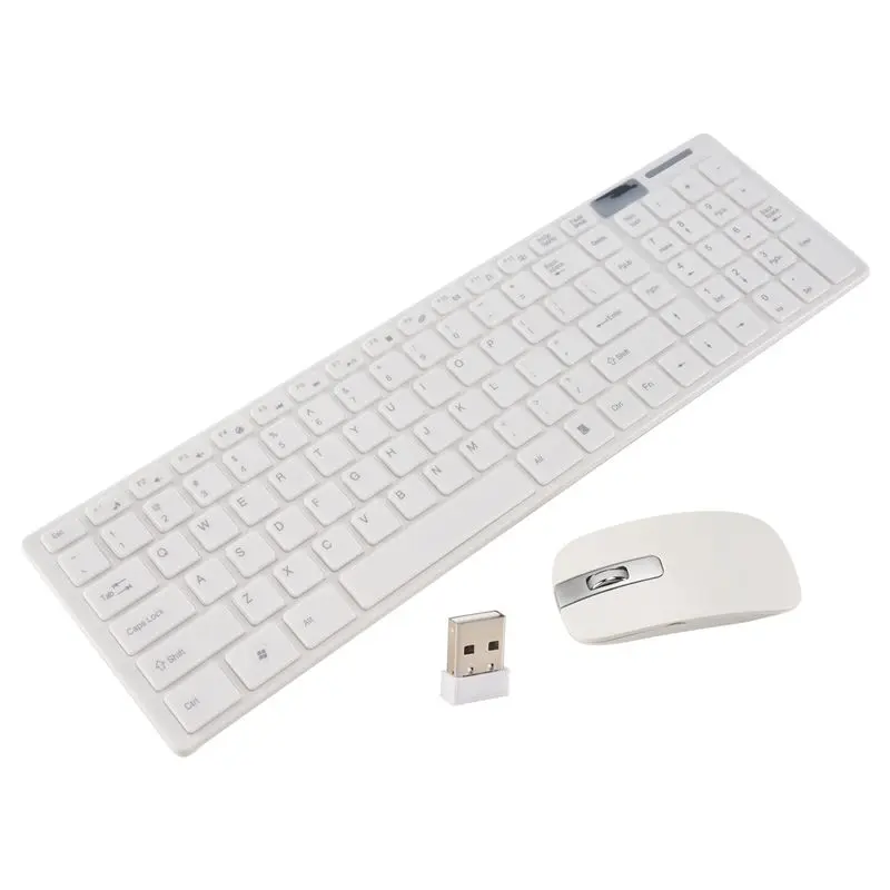 AED7-Wireless Slim White Keyboard + Wireless Optical Mouse Set For PC And Laptop