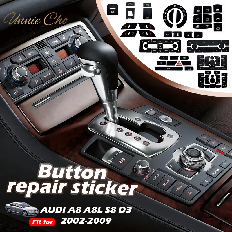 Do Audi A8 D3 4E Naklejki na przyciski wewnętrzne 2004 do 2009 Do Audi S8 D3 Akcesoria Renowacja zużytego panelu MMI Centralny zamek drzwi