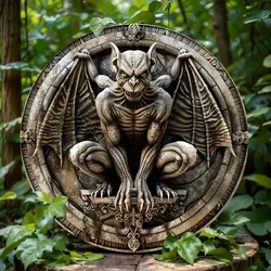 Timeless Gothic Gargoyle Aluminum Sign, Rustic Vintage Wall Decor, Metal Hanging Plaque with Eye-Catching Round Design