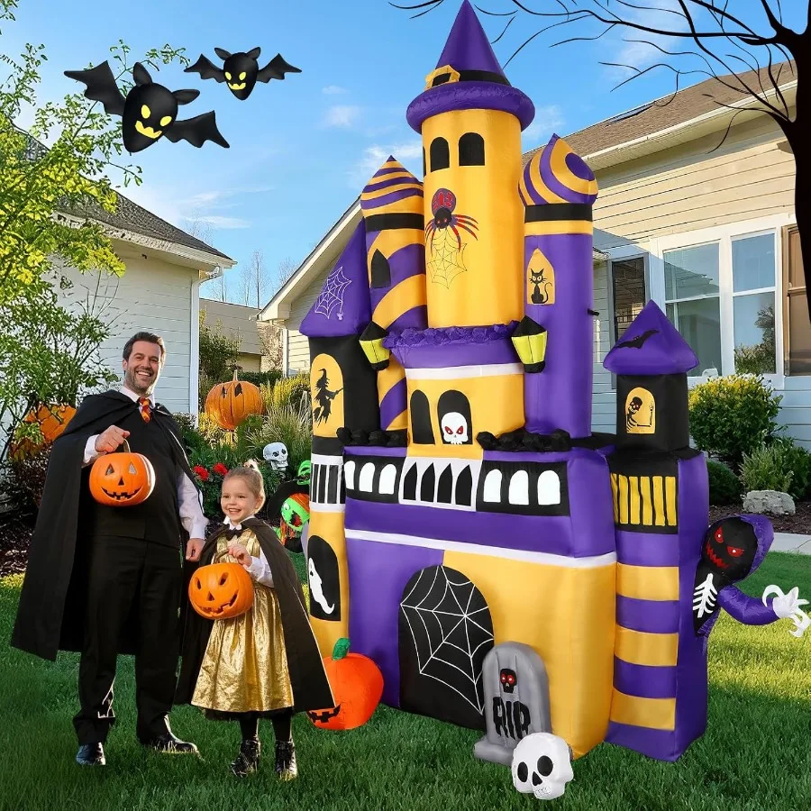 Alupssuc العملاق 11FT هالوين المطاطية القلعة الديكور في الهواء الطلق مع أضواء LED المدمج ل داخلي الجبهة ساحة الحديقة حديقة P #6
