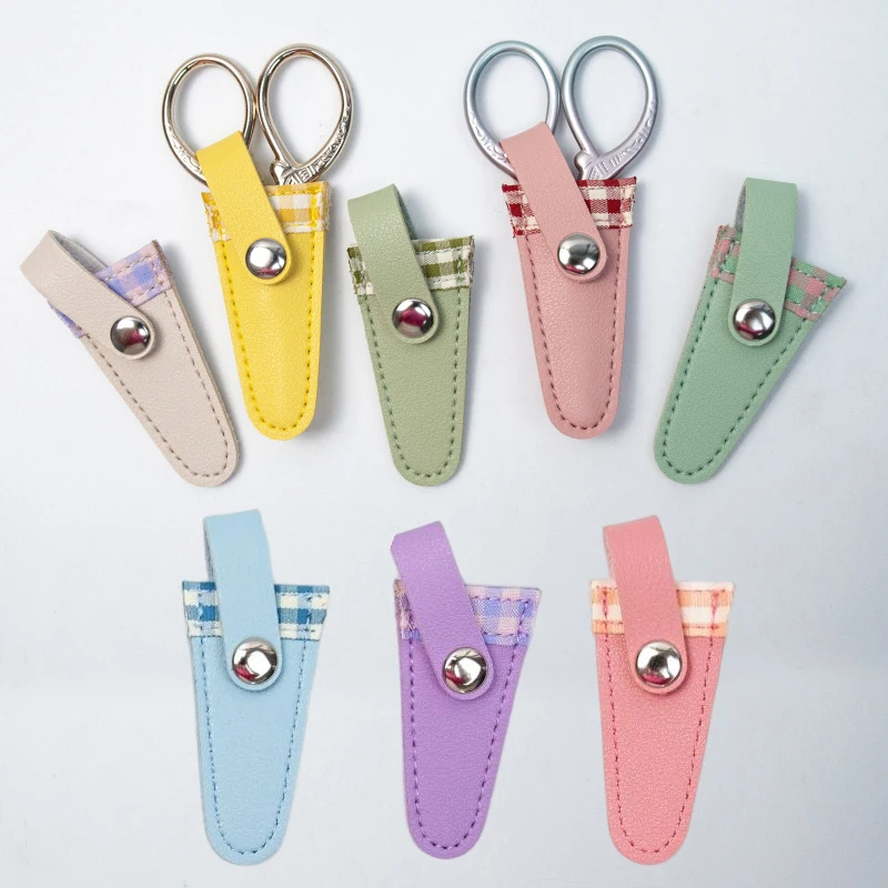 Leather Embroidery Scissors Sheath Color Lattice Scissors Protective Cover Vintage Small Sharp Pointed Scissors Storage Case