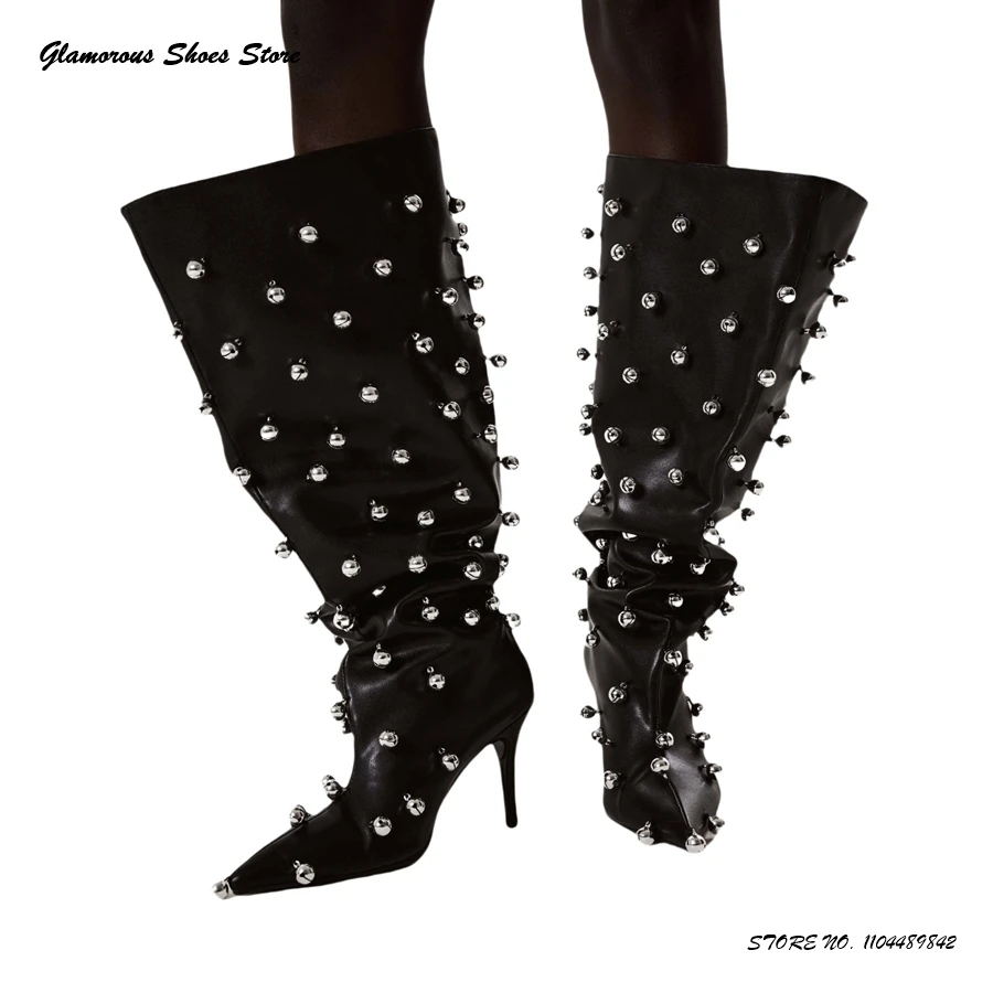 

Женские сапоги-ботфорты Silvertone Bells с отделкой, заостренным носком, на тонком каблуке, шикарная обувь для весны и осени, уличный стиль