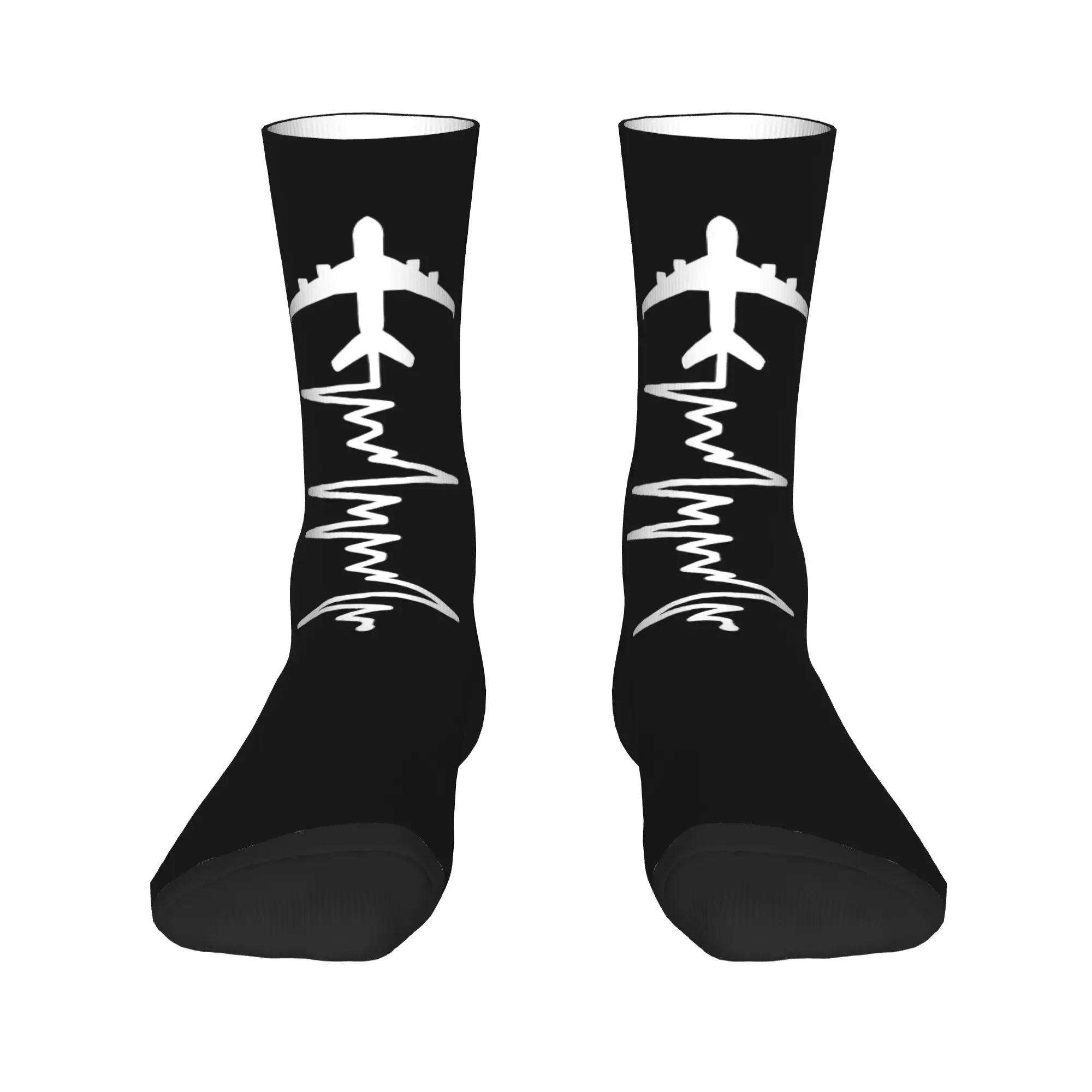 Avión de aviación latido del corazón piloto hombre calcetines de tripulación Unisex lindo 3D impresión aviador avión regalo vestido calcetines mujer