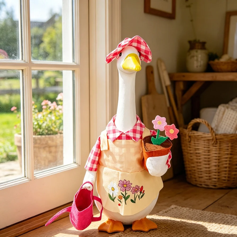 1 Set Pink Fabric Goose Gardener Outfit For 23 Inch Stone Patio Yard Garden Decoration Outdoor Display