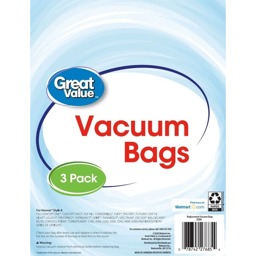 3 عبوات من أكياس المكنسة الكهربائية Hoover Style المتوافقة مع سلسلة Concept Elite TurboPower الأداء الأمثل والتحكم في الغبار