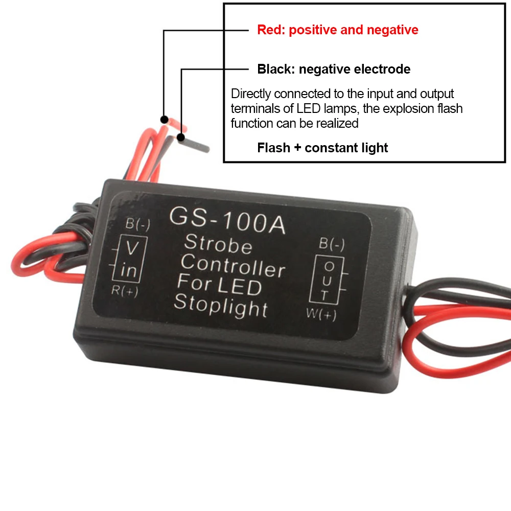 GS-100A 5-28V Brake Light Flash Controller Module Flash Strobe Controller Flasher Module for Car LED Brake Stop Light Lamp