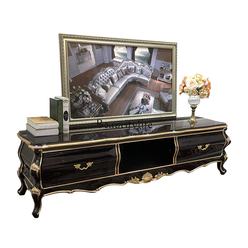 

French TV cabinet, European neoclassical small apartment living room solid wood bedroom floor cabinet
