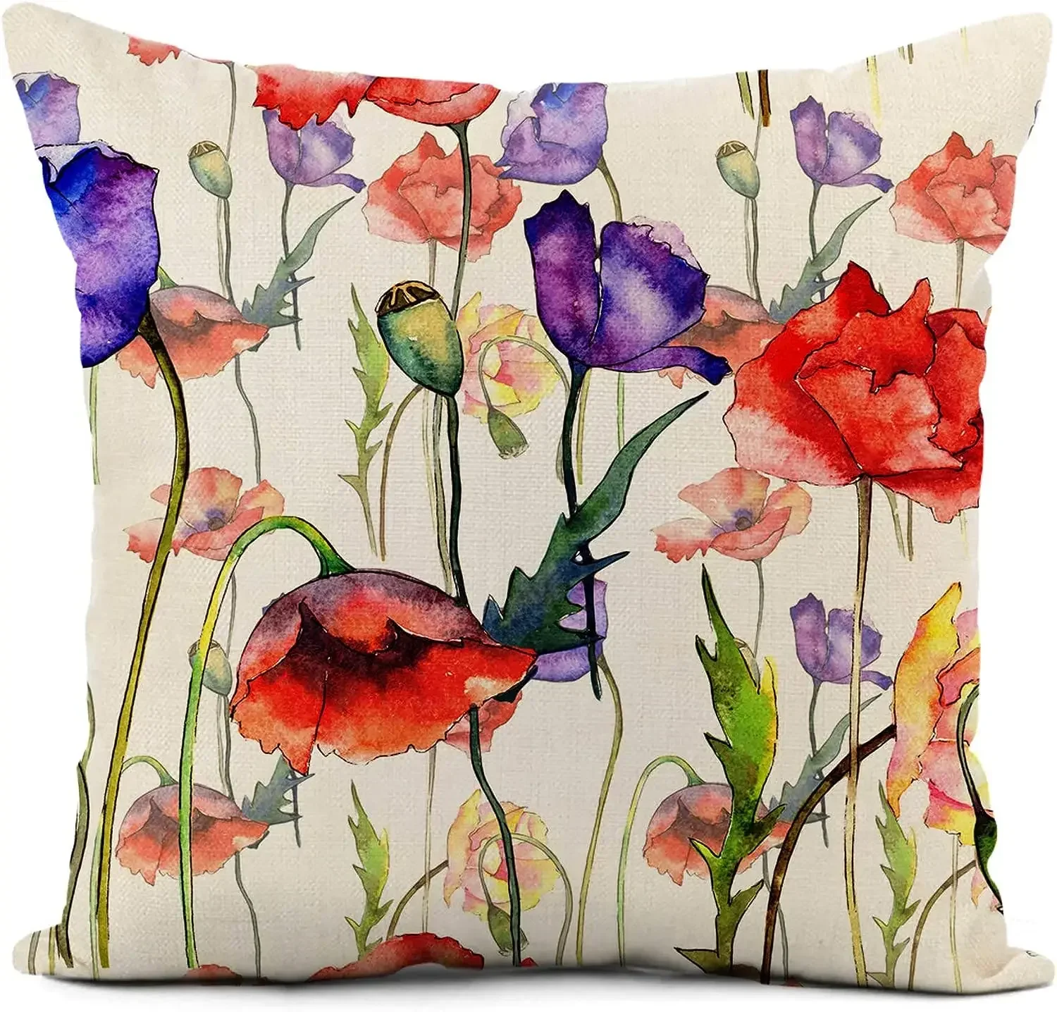 Throw Pillowcase Watercolor Wildflower Pattern Home Decoration Square Linen Pillowcase Sofa Cushion Cover pillowcase 50*50 decor