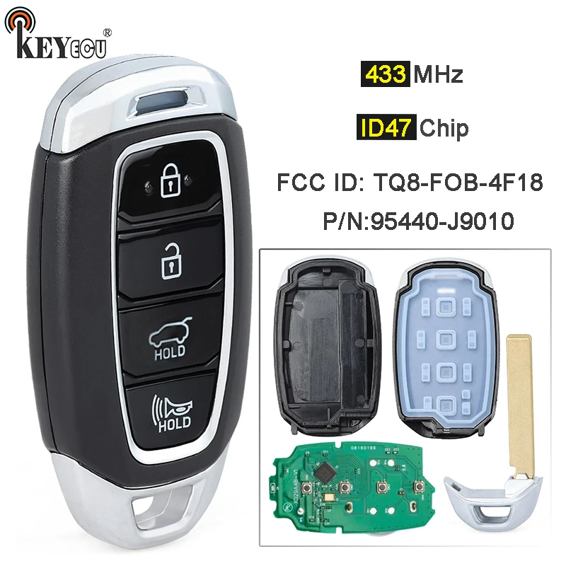 

KEYECU 433MHz ID47 Chip P/N: 95440-J9010 FCC ID: TQ8-FOB-4F18 Keyless Smart Remote Key Fob for Hyundai Kona 2019 2020 2021