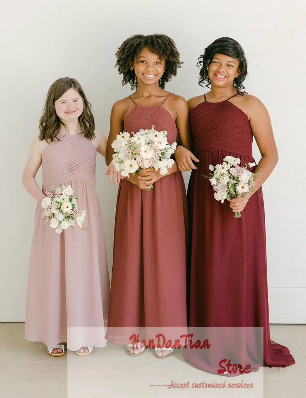 Pleated Chiffon Bridesmaid Flower Girl Dress Off Shoulder Wedding Formal Party First Communion Gownv