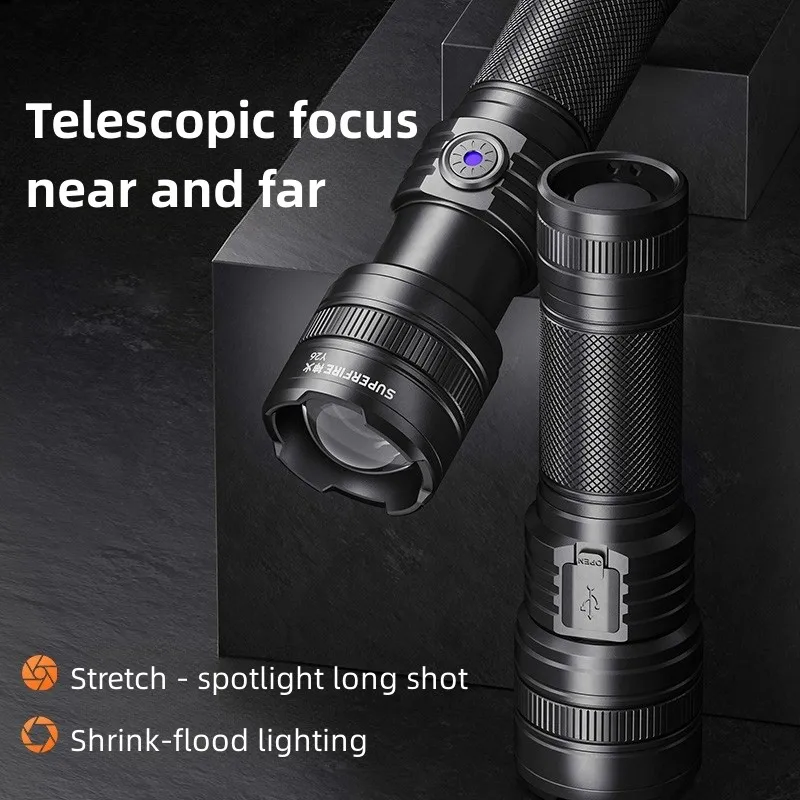 SUPERFIRE Y26 15W Power Led Torch Powerful Zoom Flashlight 600M Range Portable Lantern Long Lasting Rechargeable Camping Lamp