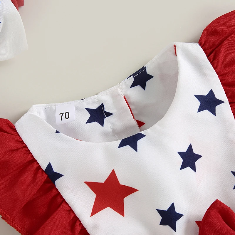 Red White and Cute Adorable Patriotic Baby Girl Romper with Matching Headband for 4th of July Celebrations