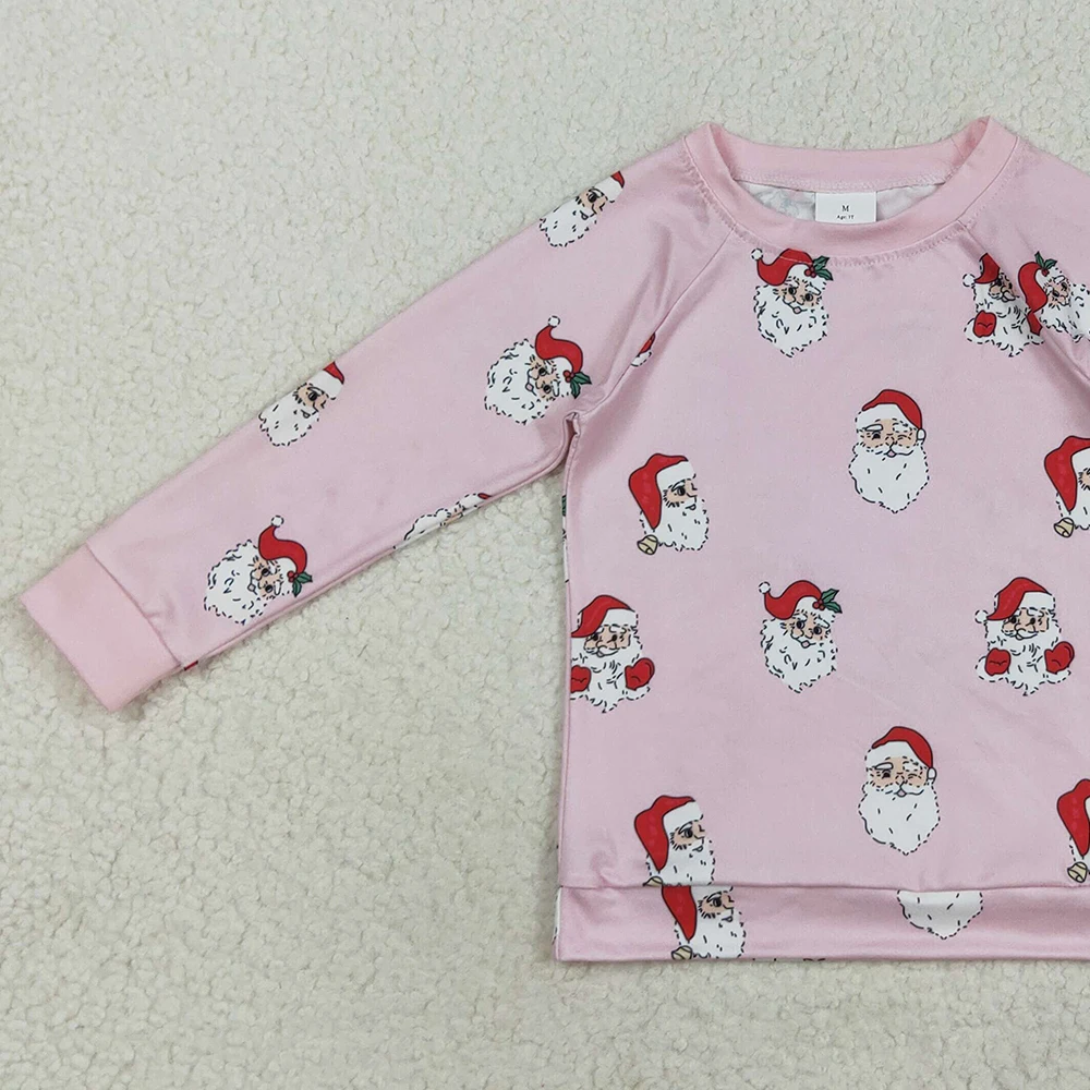 تي شيرت للفتيات الصغيرات باللون الوردي سانتا ندفة الثلج بأكمام طويلة ملابس عيد الميلاد للأطفال في العطلات باللون الوردي