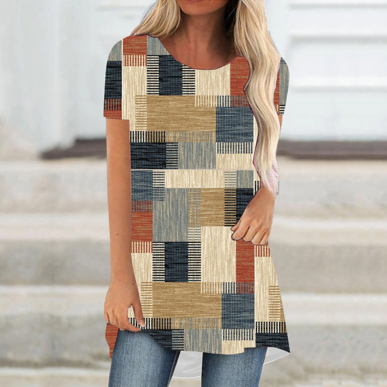Modna, patchworka t-shirty Color Block z nadrukiem 3D damskie z krótkim rękawem Streetwear Oversized tunika Y2K koszulki odzież damska