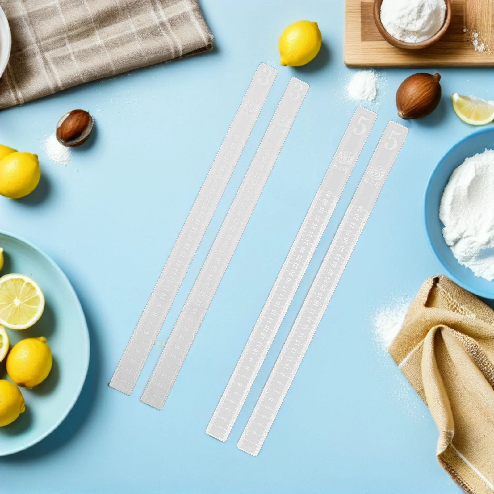 

2Pairs Dough Thickness Measuring Strips Acrylic Baking Ruler Rolling Pin Guide Flat Ruler for Baking Tools