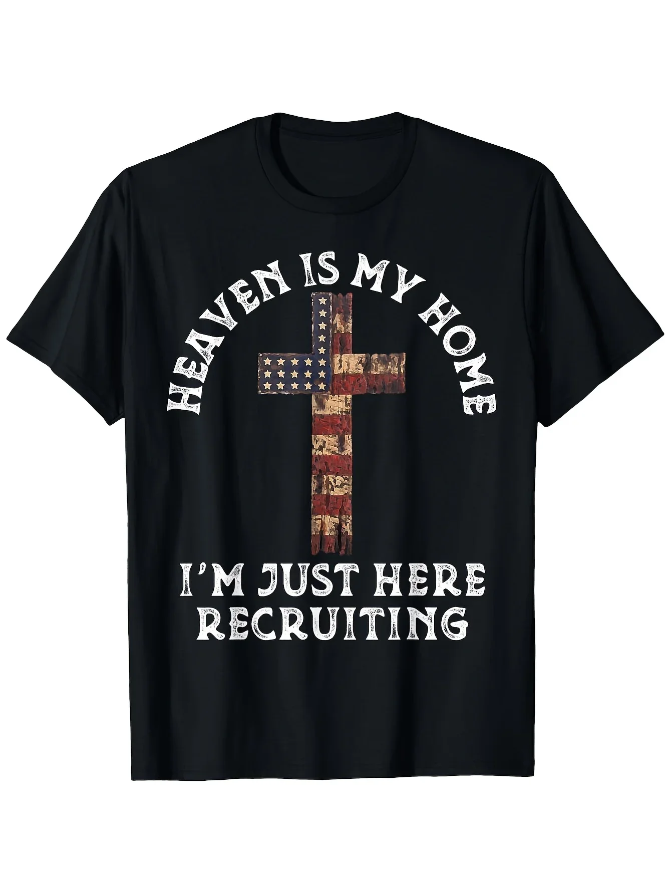 

Heaven Is My Home Graphic T-Shirt, 100% Cotton Crew Neck Short Sleeve Tee, Casual Christian Top with Heat Transfer Design,