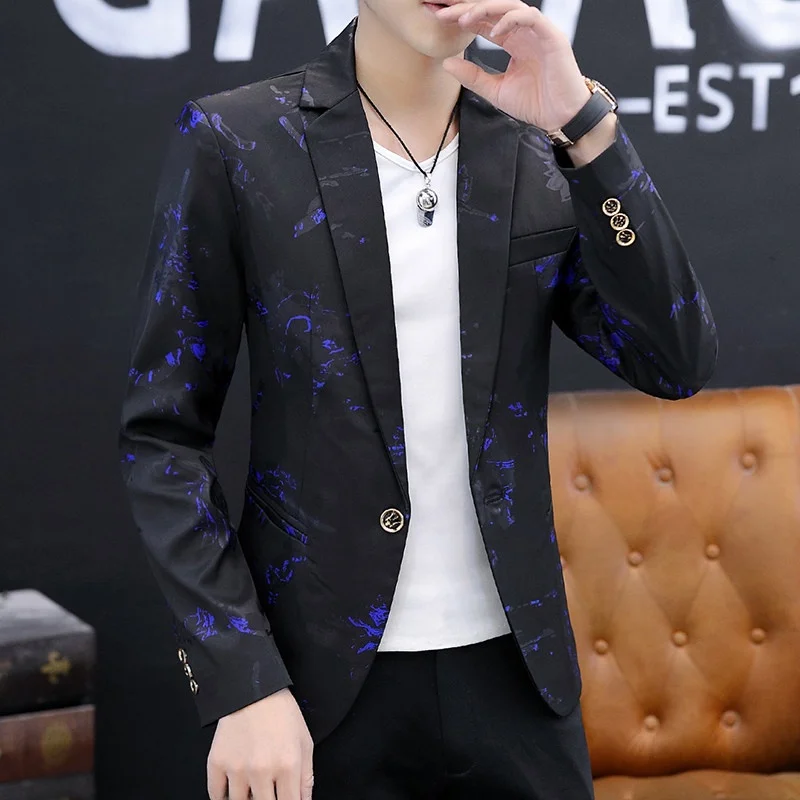 

Faionable Printed Men's Autumn Jaet Korean Sle Casual Suit Coat Young Trendy Personali M Clothing ular Long Sve