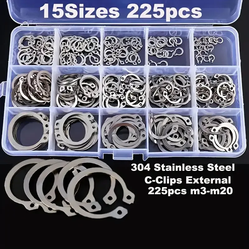 225Pcs 304 Stainless Steel External Fixation Ring Buckle Combination Set C-Shaped Clamp Kit 15 Sizes M3-25