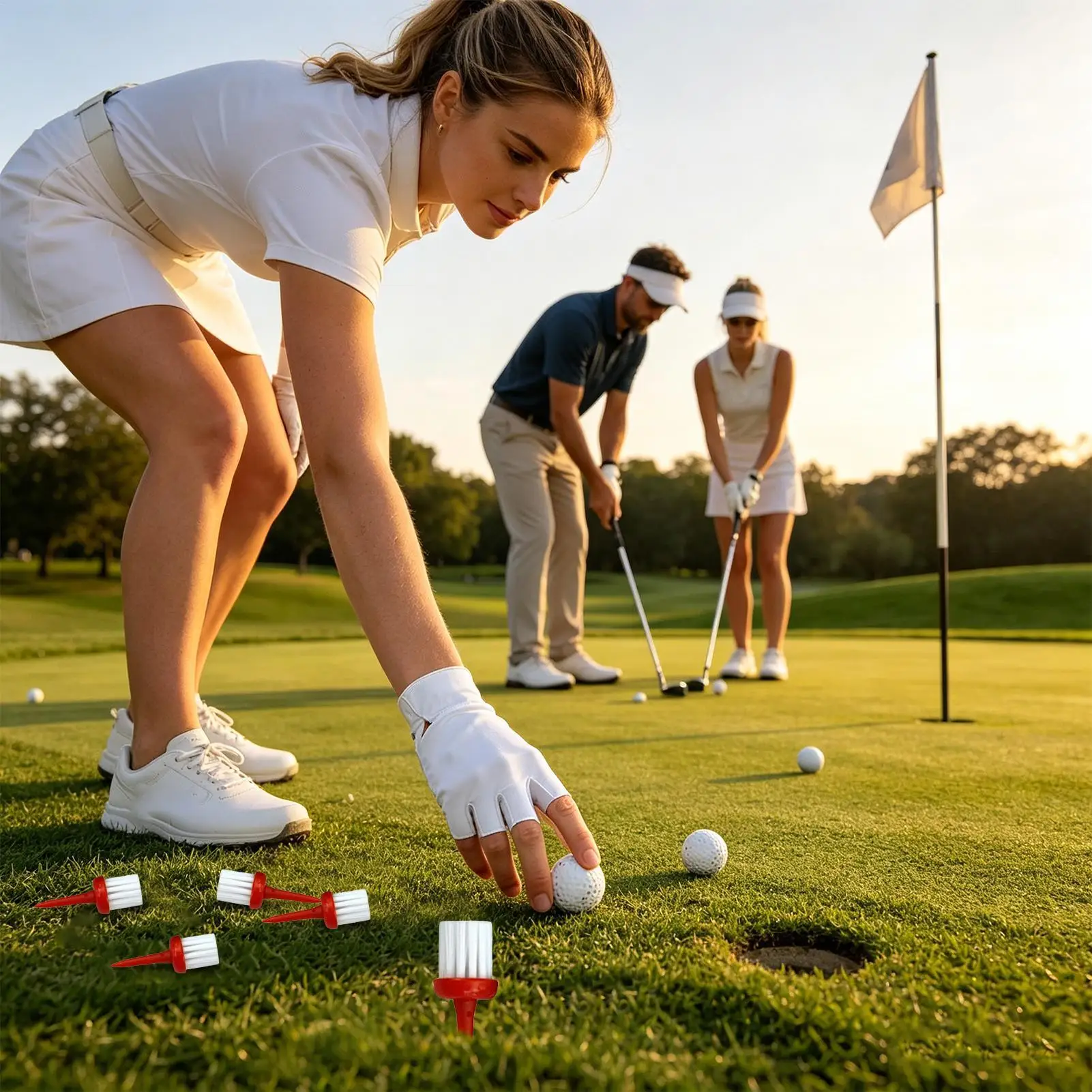 Brush Tees Golf Multi-Functional Consistent Height Training Tools 10-Piece Golf Ball Base Brush Top For Women Men Golfers Indoor