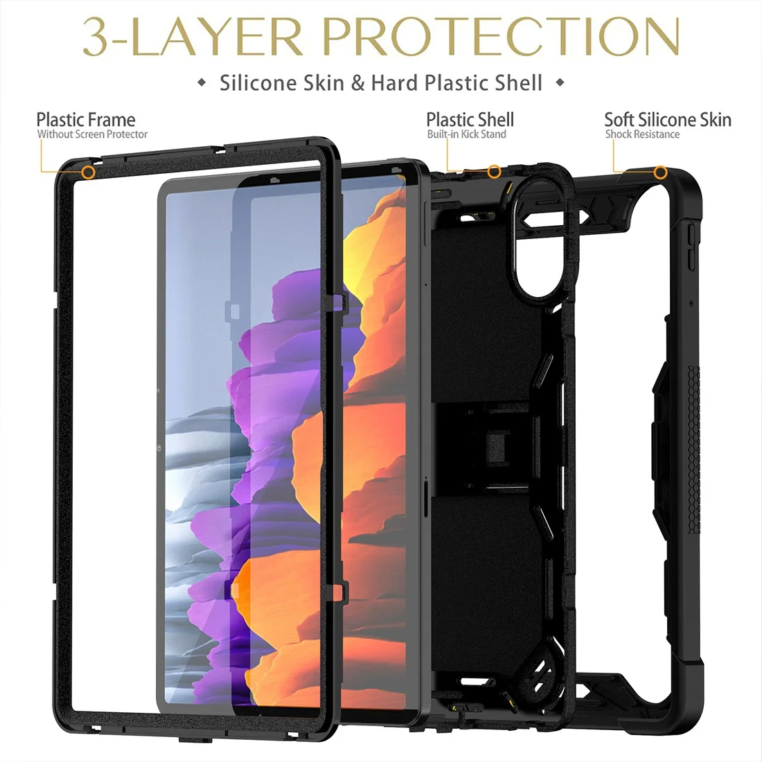 3 layers Full Body Protective shockproof hard PC+ Soft Silicone Cover Kickstand Cases for Redmi Pad 2 11 Inch 2025,Pad 2 4G 11