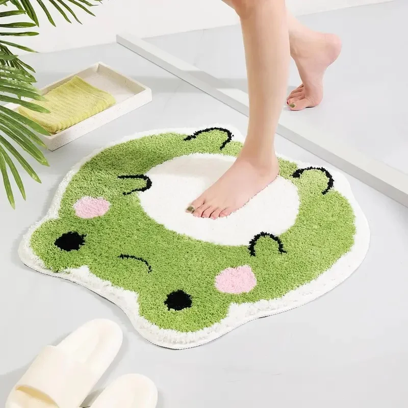 VIKAMA Cute Frog Non-Slip Bath Mat, Quick Dry Soft Absorbent Rug, Machine Washable Bathroom Floor Decor Mats
